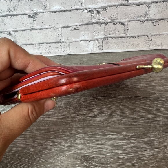 Coach red leather Kisslock  trifold checkbook wallet. - Picture 3 of 9